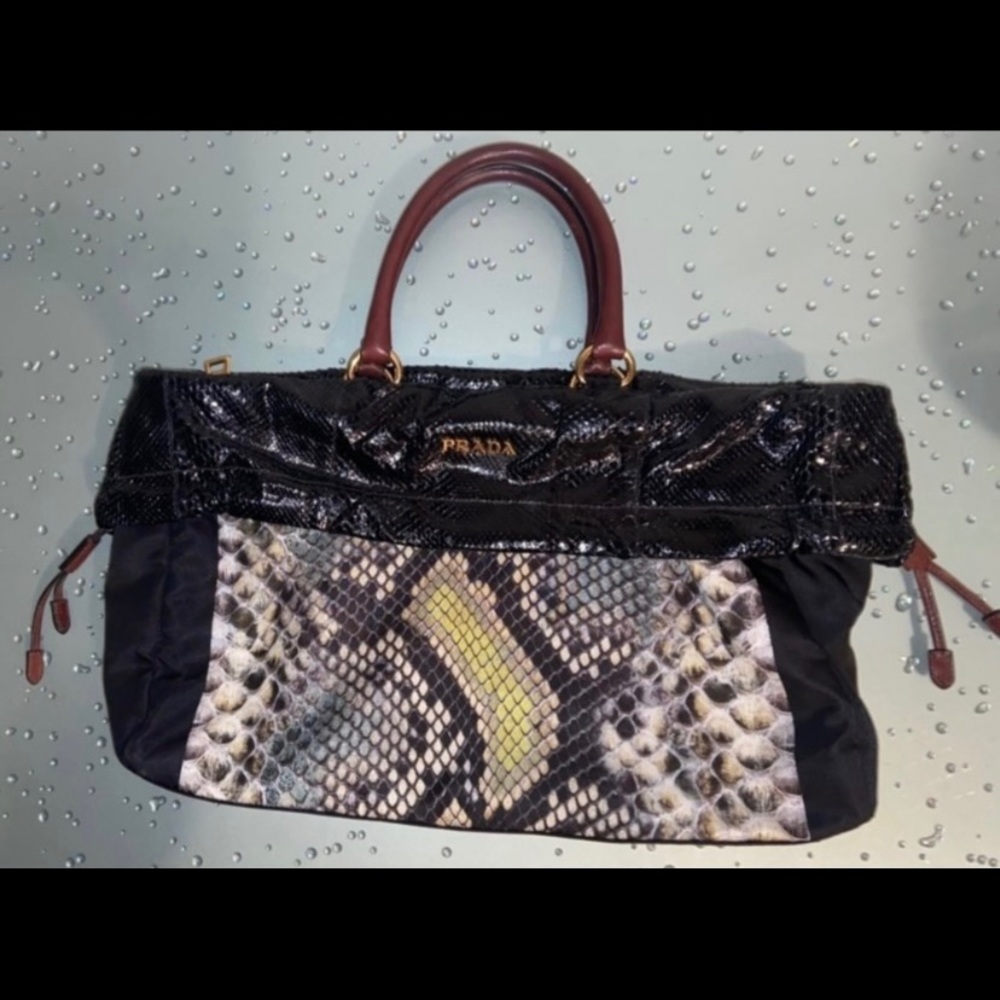 PRADA Black Leather Snake Skin & Nylon Handbag EXCELLENT CONDITION